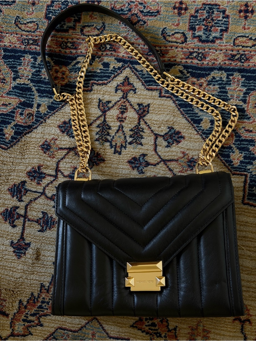Michael Kors Black Quilted Leather Shoulder Bag with Gold Hardware
